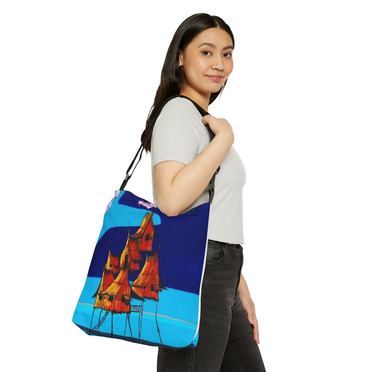 Cherry Blossoms & Bahay Kubo Adjustable Tote: Functional Elegance