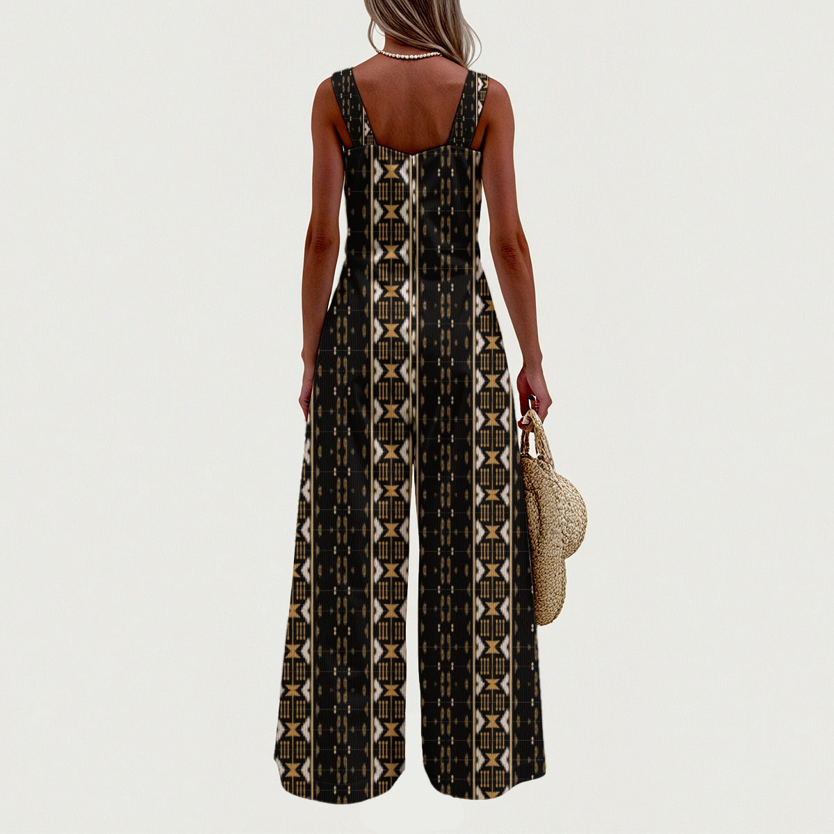 Batik-Inspired Ikat Wide-Leg Jumpsuit | Cultural Pattern Statement Jumpsuit