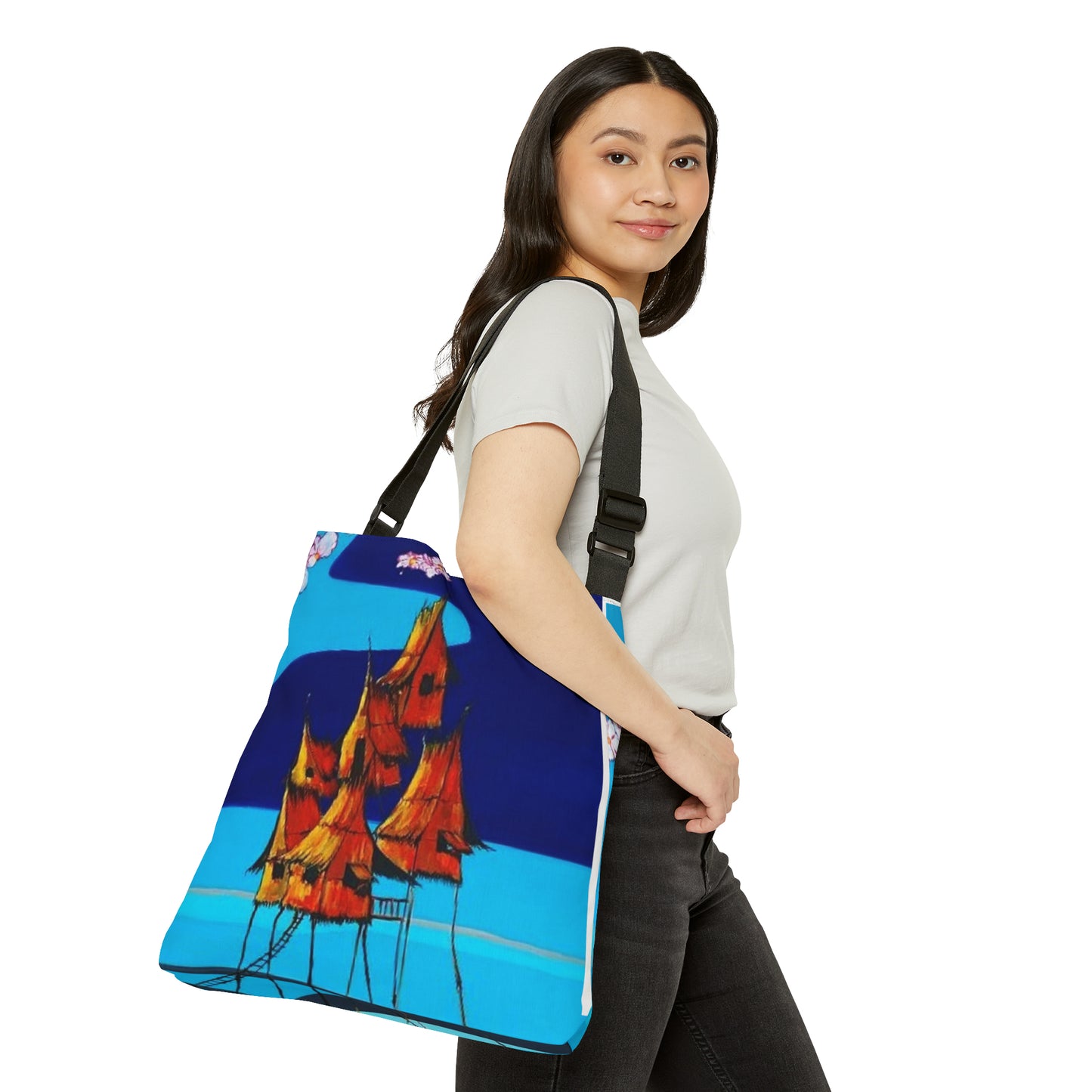 Cherry Blossoms & Bahay Kubo Adjustable Tote: Functional Elegance