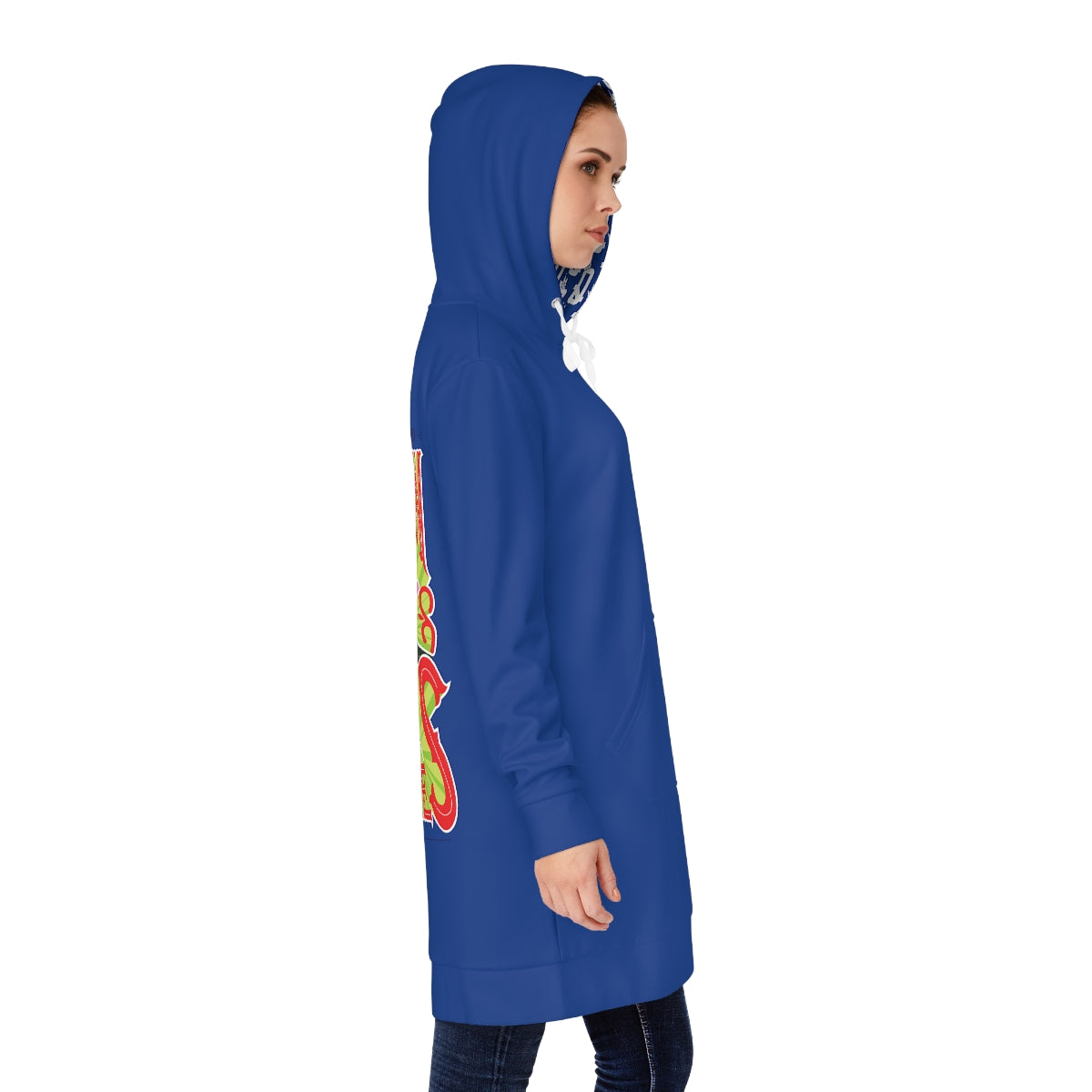 Blue Brown Skin Ladies Hoodie Dress