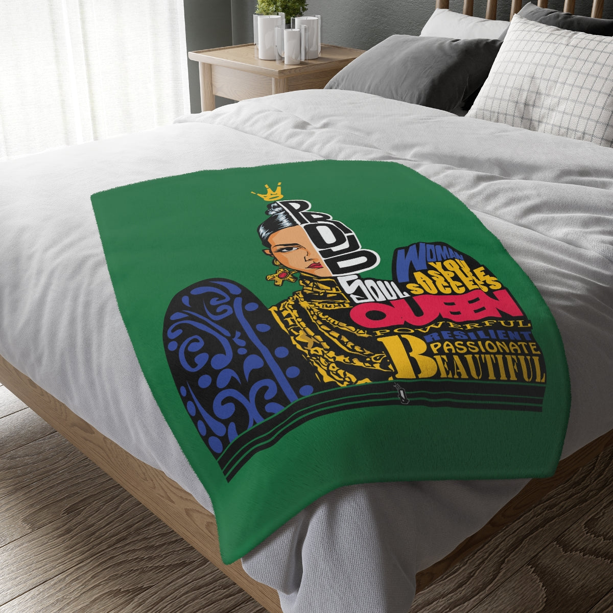 Green Proud Queen Velveteen Minky Blanket (Two-sided print)