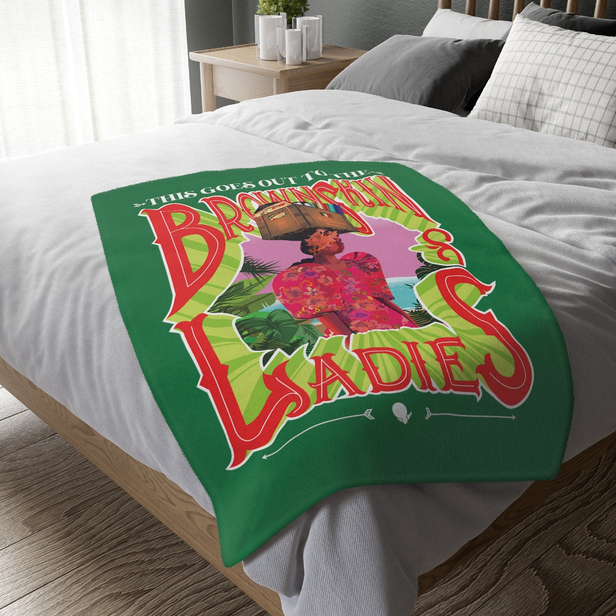 Green Brown Skin Ladies Velveteen Minky Blanket (Two-sided print)