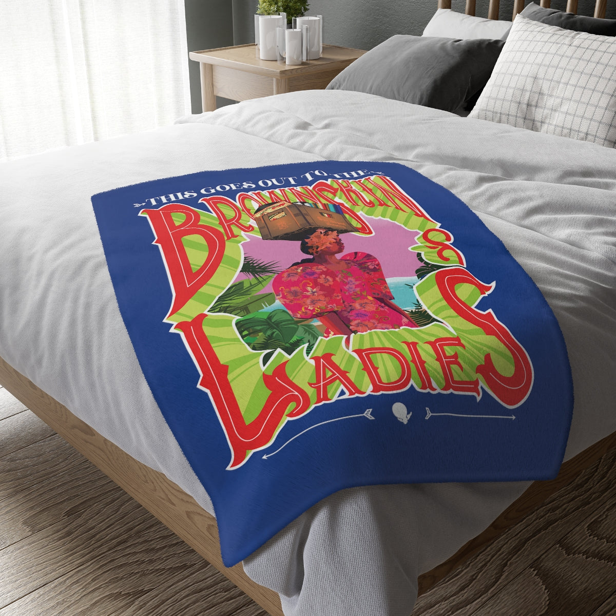Blue Brown Skin Ladies Velveteen Minky Blanket (Two-sided print)
