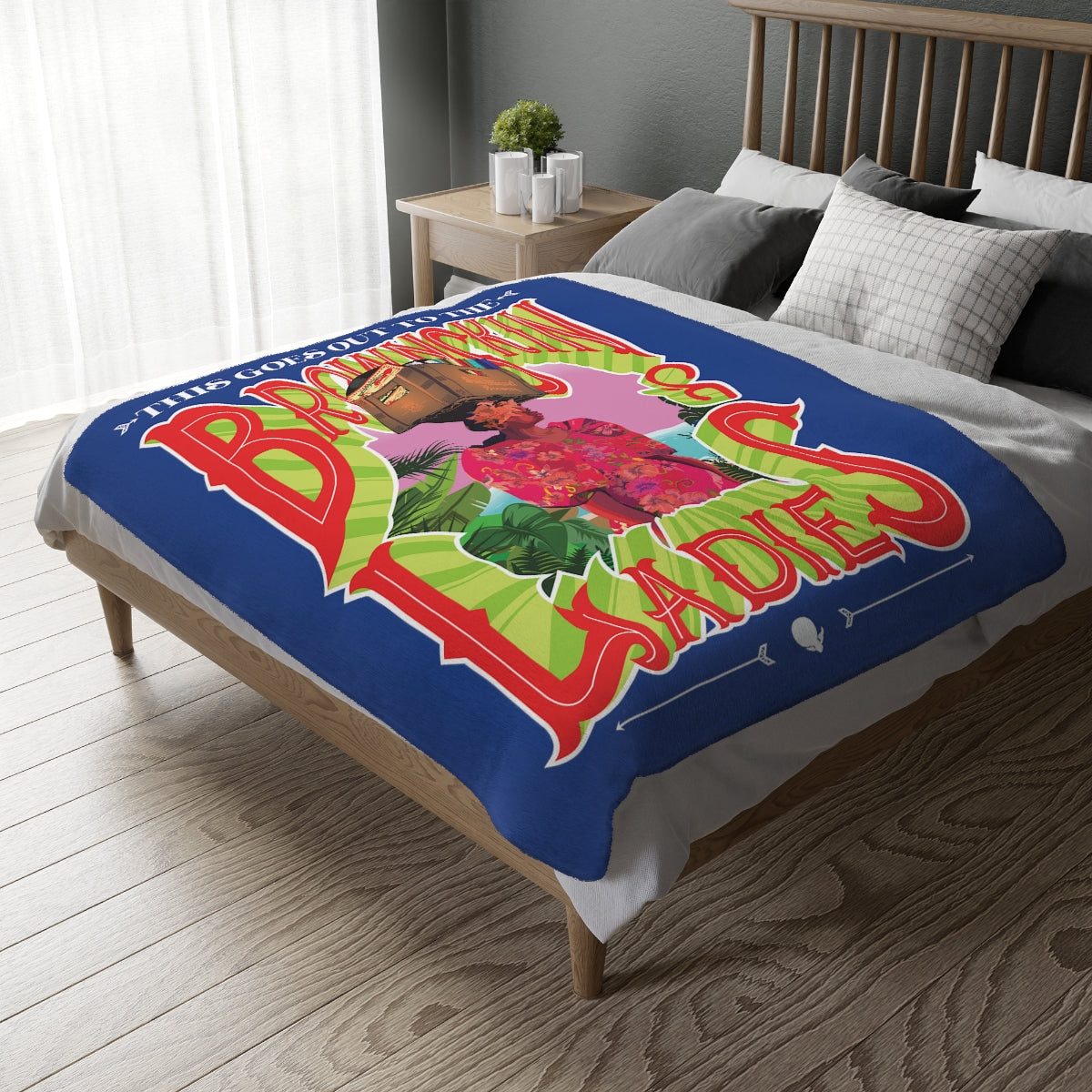 Blue Brown Skin Ladies Velveteen Minky Blanket (Two-sided print)