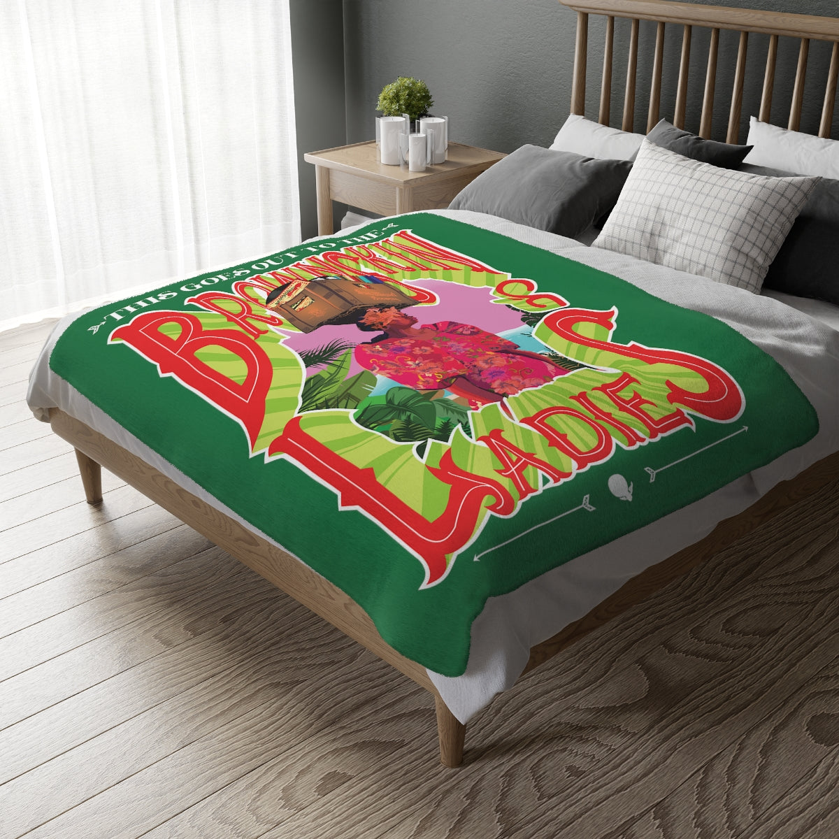 Green Brown Skin Ladies Velveteen Minky Blanket (Two-sided print)