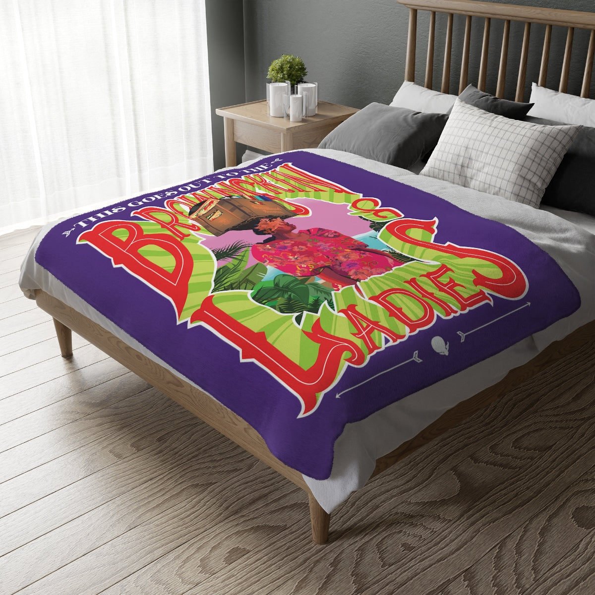Purple Brown Skin Ladies Velveteen Minky Blanket (Two-sided print)