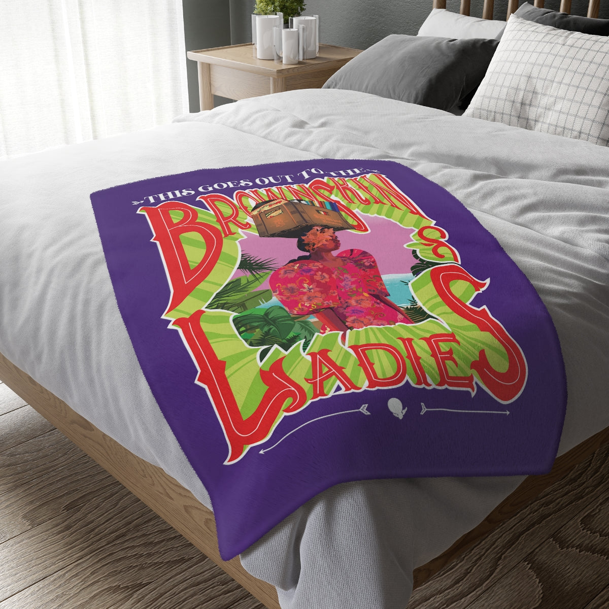 Purple Brown Skin Ladies Velveteen Minky Blanket (Two-sided print)