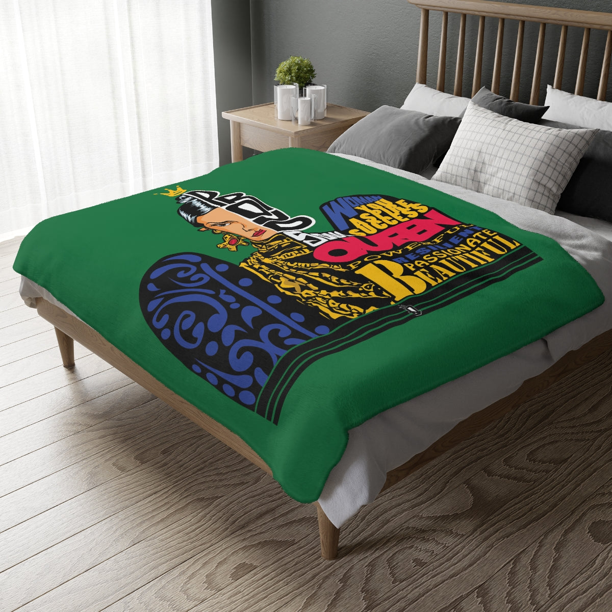 Green Proud Queen Velveteen Minky Blanket (Two-sided print)