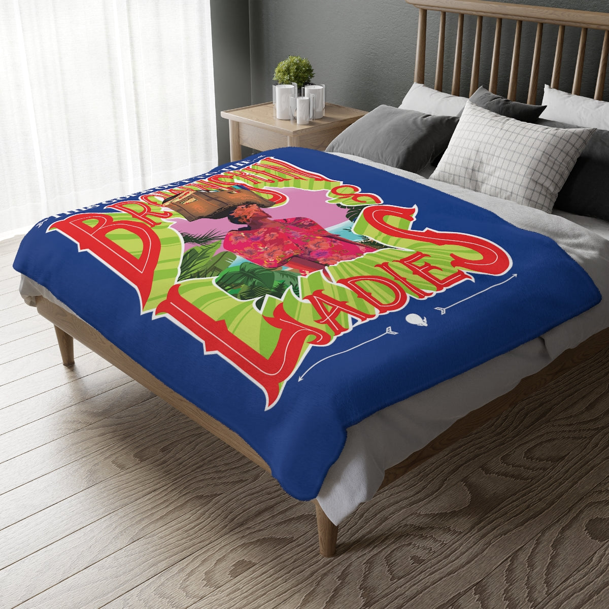 Blue Brown Skin Ladies Velveteen Minky Blanket (Two-sided print)