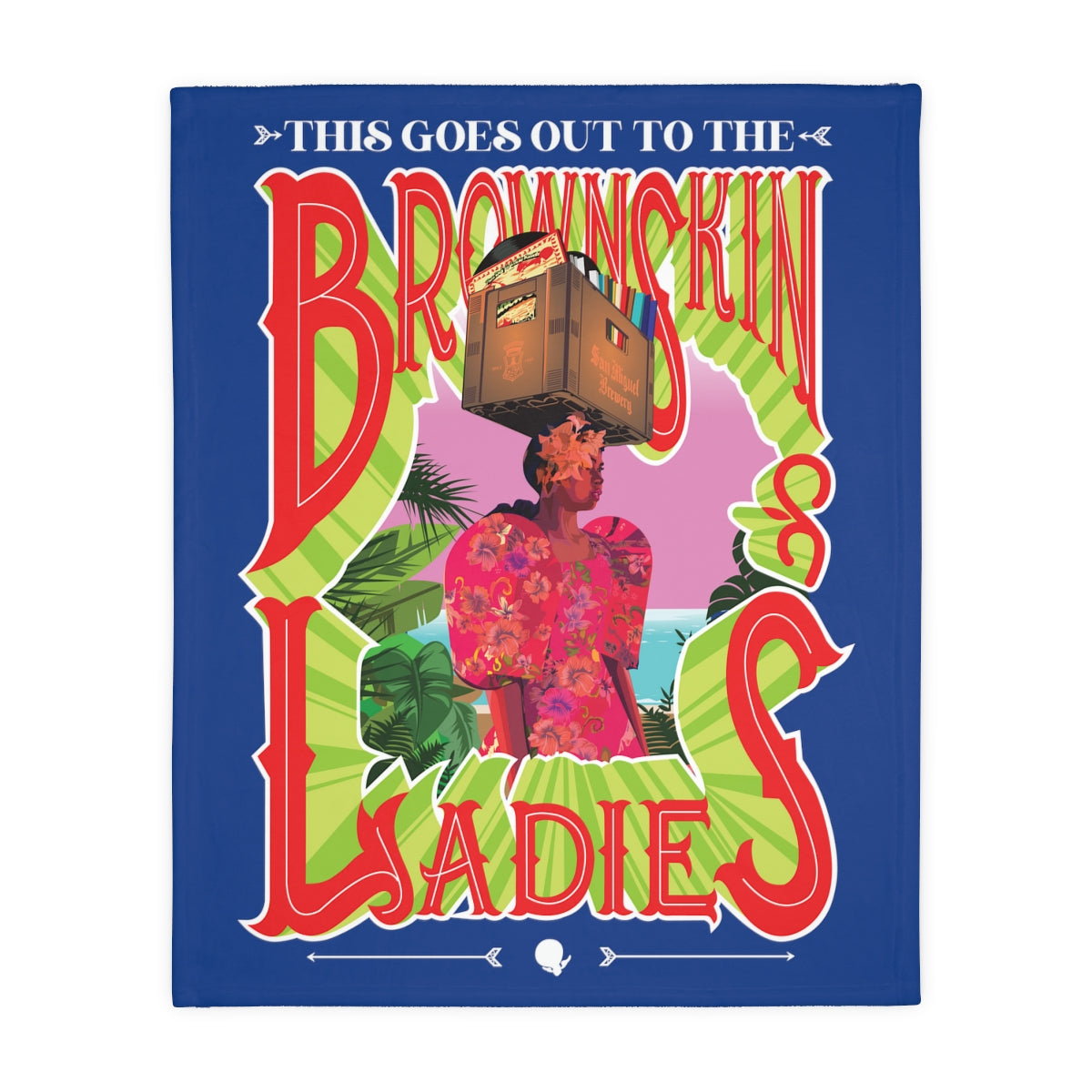 Blue Brown Skin Ladies Velveteen Minky Blanket (Two-sided print)