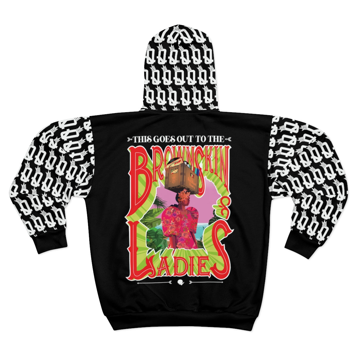 Brown Skin Ladies (Black) all over Q's Unisex Zip Hoodie
