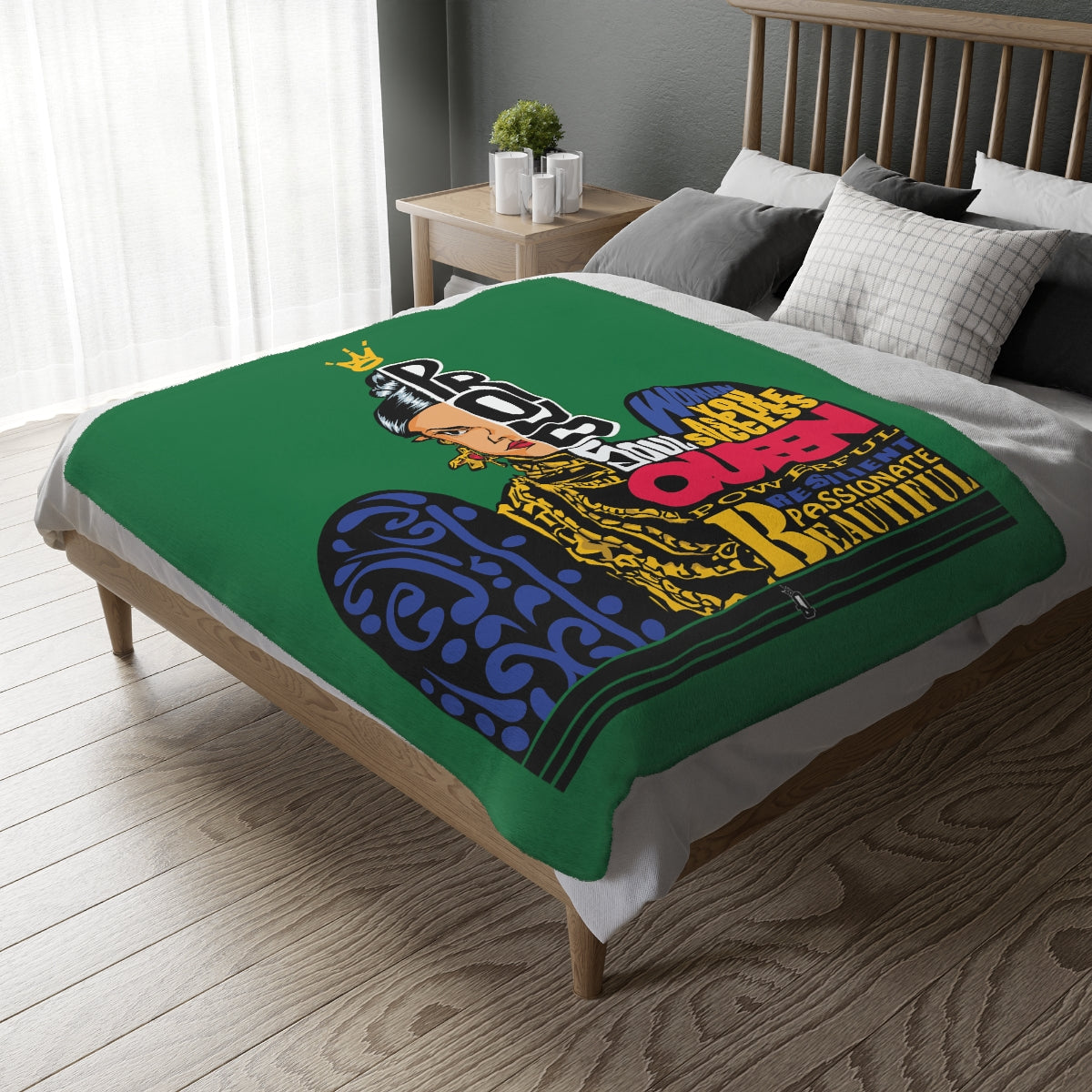 Green Proud Queen Velveteen Minky Blanket (Two-sided print)