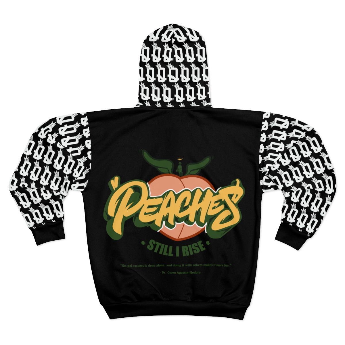 Still I Rise 'Peaches' (Black) all over Q's Unisex Zip Hoodie