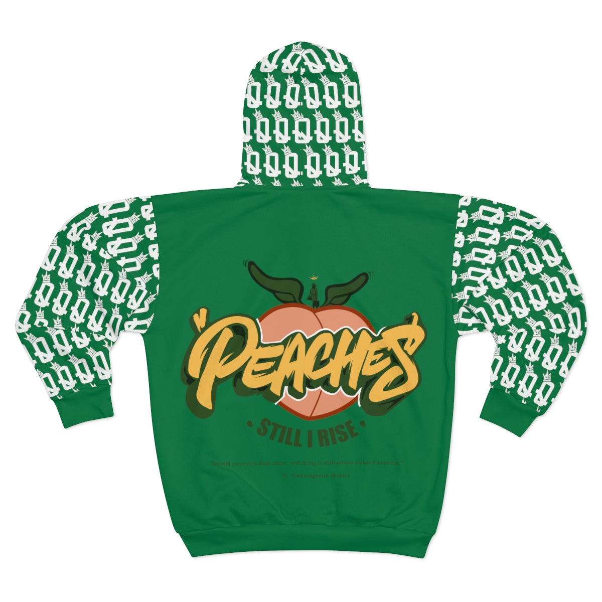 Still I Rise 'Peaches' (Green) all over Q's Unisex Zip Hoodie