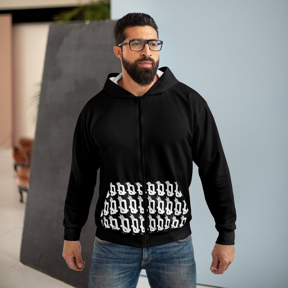 Brown Skin Ladies (Black) Pocket Q's Unisex Zip Hoodie