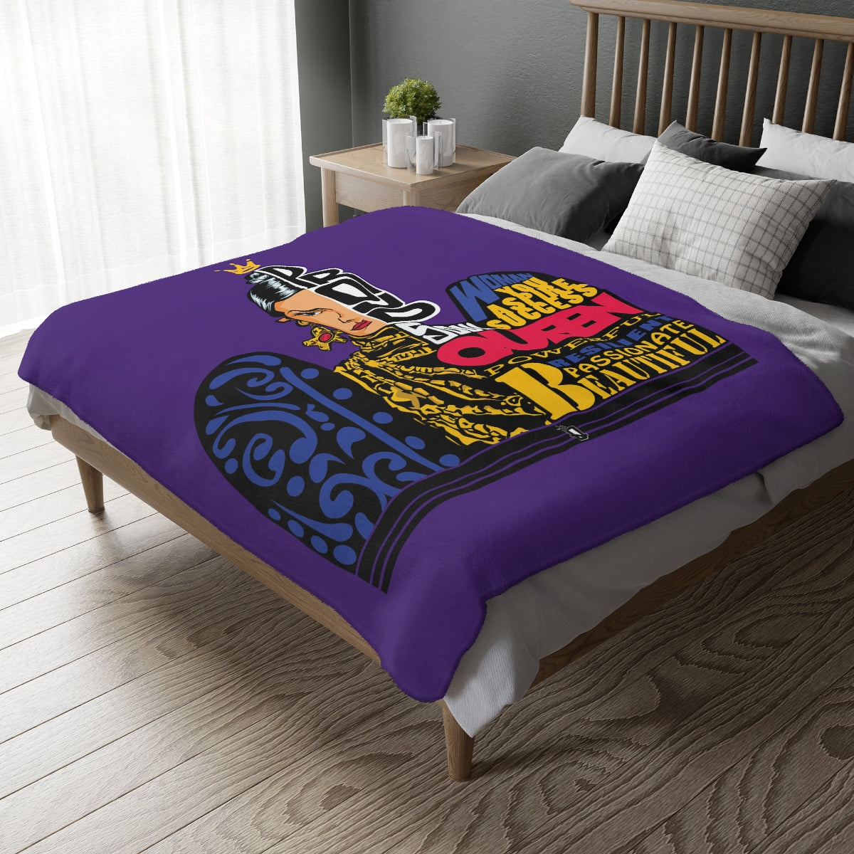 Purple Proud Queen Velveteen Minky Blanket (Two-sided print)