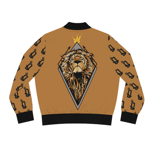 "Empowered and Bold" YAS Q King Lion Fitted Bomber Jacket (TAN)